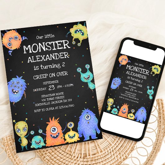 Verjaardagsuitnodiging Monster Jongen Kaart