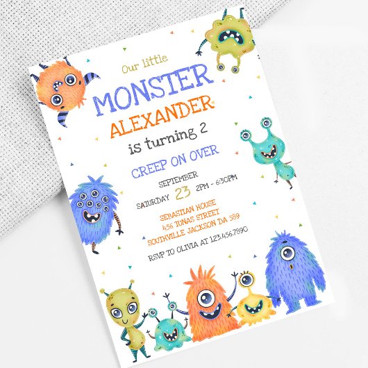 Verjaardagsuitnodiging Monster Jongen Kaart