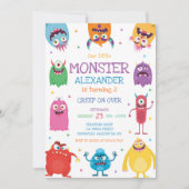 Verjaardagsuitnodiging Monster Jongen Kaart (Voorkant)