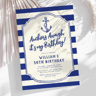 Verjaardagsuitnodiging 'Nautical Anchors Aweigh' Kaart