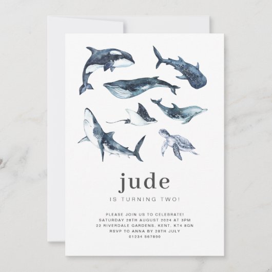 Verjaardagsuitnodiging Oceandieren Kaart (Voorkant)