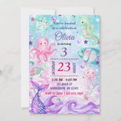 Verjaardagsuitnodiging Onder de Zee, Zeemeermin Ui Kaart (Voorkant)