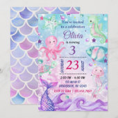 Verjaardagsuitnodiging Onder de Zee, Zeemeermin Ui Kaart (Voorkant / Achterkant)