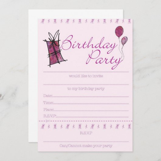 Verjaardagsuitnodiging ontwerp kaart (Voorkant / Achterkant)