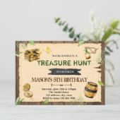 verjaardagsuitnodiging op de jacht op schatten kaart (Staand voorkant)