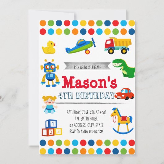 verjaardagsuitnodiging op feestdag in Toyland Kaart (Voorkant)