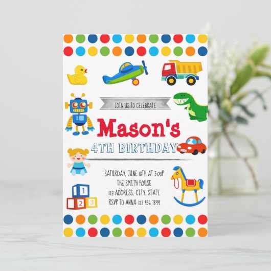 verjaardagsuitnodiging op feestdag in Toyland Kaart (Staand voorkant)