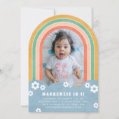 Verjaardagsuitnodiging Oranje Floral Rainbow Kind Kaart (Voorkant)