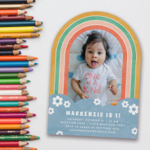 Verjaardagsuitnodiging Oranje Floral Rainbow Kind