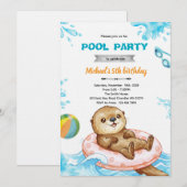 Verjaardagsuitnodiging Otter Pool Party Kaart (Voorkant / Achterkant)