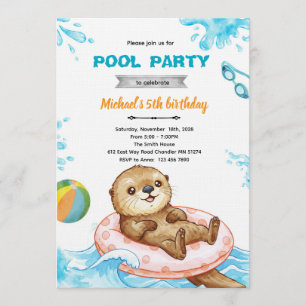 Verjaardagsuitnodiging Otter Pool Party Kaart