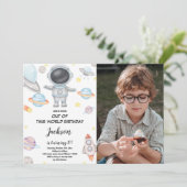 Verjaardagsuitnodiging 'Out of This World' met fot Kaart (Staand voorkant)