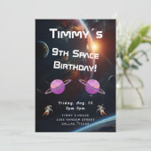 Verjaardagsuitnodiging Outer Space Spacey Kaart (Staand voorkant)
