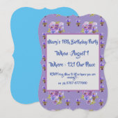 Verjaardagsuitnodiging paarse bloemen voor tiener kaart (Voorkant / Achterkant)