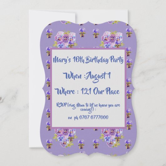 Verjaardagsuitnodiging paarse bloemen voor tiener kaart (Voorkant)