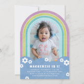 Verjaardagsuitnodiging Paarse Floral Rainbow Kind Kaart (Voorkant)