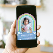 Verjaardagsuitnodiging Paarse Floral Rainbow Kind Kaart