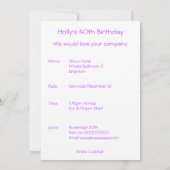 Verjaardagsuitnodiging Paarse Nevel op Wit Kaart (Achterkant)