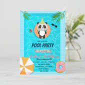 Verjaardagsuitnodiging panda zwembad bedankkaart (Staand voorkant)