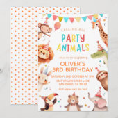 Verjaardagsuitnodiging Party Animals Kaart (Voorkant / Achterkant)