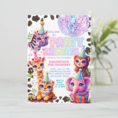 Verjaardagsuitnodiging Party Animals | Regenboog D Kaart (Staand voorkant)