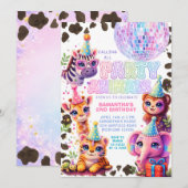 Verjaardagsuitnodiging Party Animals | Regenboog D Kaart (Voorkant / Achterkant)