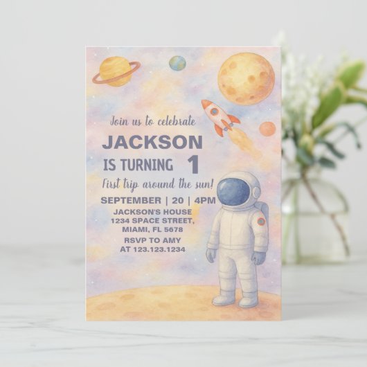 Verjaardagsuitnodiging Pastel Outer Space Kaart (Staand voorkant)