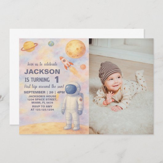 Verjaardagsuitnodiging Pastel Outer Space Kaart (Voorkant / Achterkant)