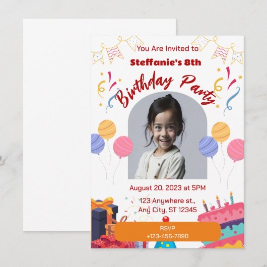 Verjaardagsuitnodiging Personaliseer Kaart (Voorkant / Achterkant)