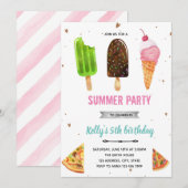Verjaardagsuitnodiging pizza en ijs kaart (Voorkant / Achterkant)