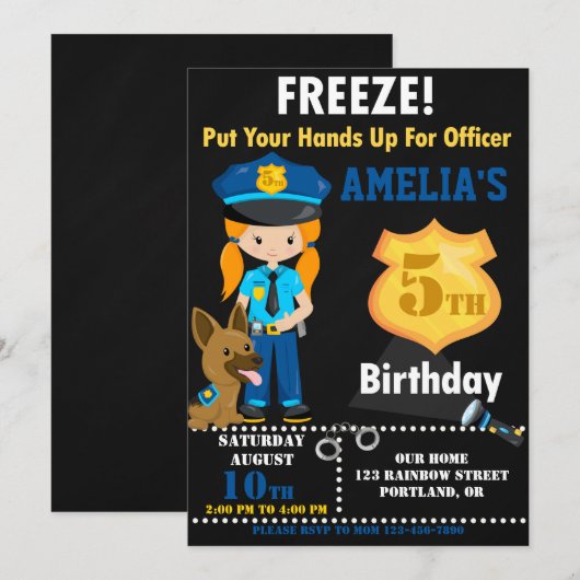 verjaardagsuitnodiging politie Cops party Kaart (Voorkant / Achterkant)