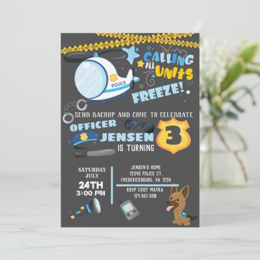 Verjaardagsuitnodiging politie kaart (Staand voorkant)