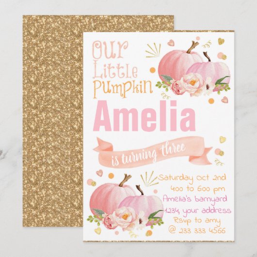Verjaardagsuitnodiging Pompoen Herfst Uitnodiging (Voorkant / Achterkant)