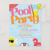Verjaardagsuitnodiging Pool Party Zomer Watermeloe Briefkaart (Voorkant)