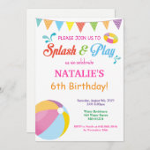 Verjaardagsuitnodiging Poolparty Spetter Spat Meis Kaart (Voorkant / Achterkant)