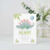 Verjaardagsuitnodiging Postkaart Dinosaur Kid (Staand voorkant)