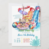 Verjaardagsuitnodiging Puppy Pool Party Kaart (Voorkant)