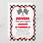 Verjaardagsuitnodiging raceauto kaart (Voorkant / Achterkant)