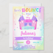 Verjaardagsuitnodiging Rainbow Bounce House Kaart (Voorkant)