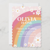 Verjaardagsuitnodiging Rainbow Daisy Kaart (Voorkant)