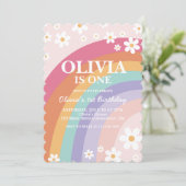 Verjaardagsuitnodiging Rainbow Daisy Kaart (Staand voorkant)