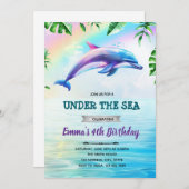 Verjaardagsuitnodiging regenboog dolfijn kaart (Voorkant / Achterkant)
