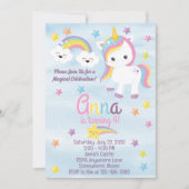 Verjaardagsuitnodiging Regenboog Eenhoorn Glitters Kaart (Voorkant)