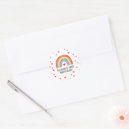 Verjaardagsuitnodiging Regenboog en Harten Envelop Ronde Sticker