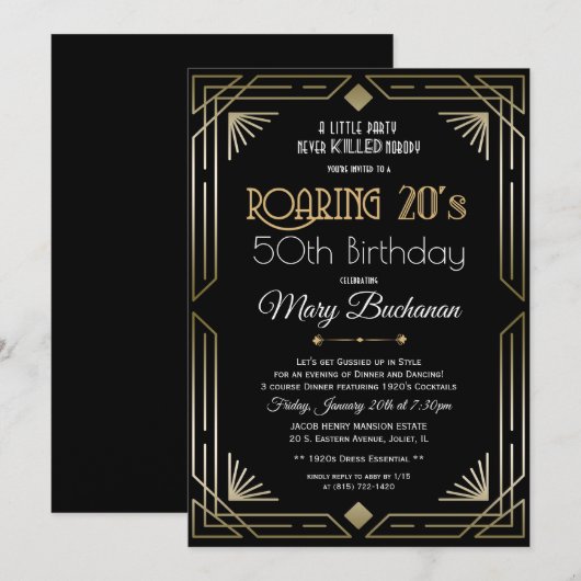 Verjaardagsuitnodiging Roaring Twenties Kaart (Voorkant / Achterkant)