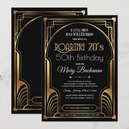 Verjaardagsuitnodiging Roaring Twenties Kaart (Voorkant / Achterkant)