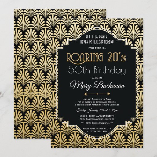 Verjaardagsuitnodiging Roaring Twenties Kaart (Voorkant / Achterkant)
