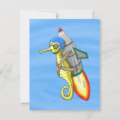 Verjaardagsuitnodiging Rocket Seahorse Kaart (Achterkant)