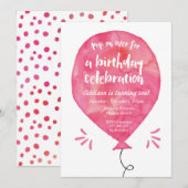 verjaardagsuitnodiging | roze aquarelballon kaart (Voorkant / Achterkant)