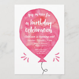verjaardagsuitnodiging | roze aquarelballon kaart